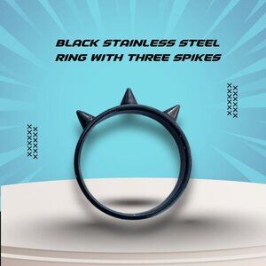 Black Stainless Steel Spiked Ring With Three Stud Details